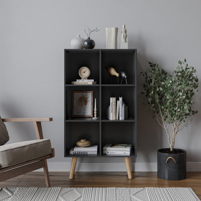 Urbn-Living Urbnliving 90Cm Height 6 Cube Black Wooden Bookcase With Beech Legs Living Room Bedroom Unit Shelves from B&Q