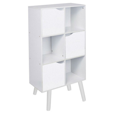 Urbn-Living Urbnliving 91Cm Height 6 Cube White Wooden Bookcase With Beech Legs White Doors Unit Shelves from B&Q