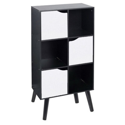 Urbn-Living Urbnliving 91Cm Height 6 Cube Black Wooden Bookcase Unit Shelves With White Door from B&Q