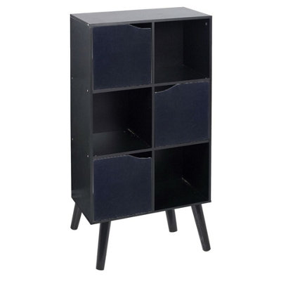 Urbn-Living Urbnliving 91Cm Height 6 Cube Black Wooden Bookcase With Pine Legs Black Doors Unit Shelves from B&Q