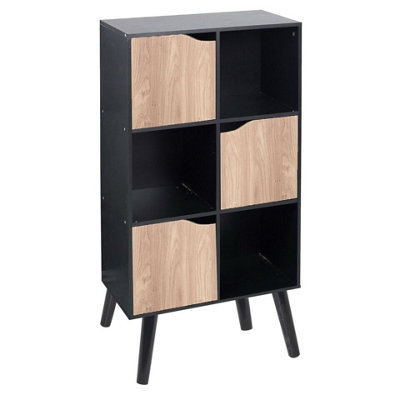 Urbn-Living Urbnliving 91Cm Height 6 Cube Black Wooden Bookcase With Beech Legs Oak Doors Unit Shelves from B&Q