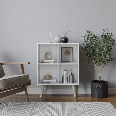 Urbn-Living Urbnliving 80Cm Height 4 Cube White Wooden Bookcase With Pine Scandinavian Style Legs Shelves from B&Q