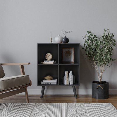 Urbn-Living Urbnliving 80Cm Height 4 Cube Black Wooden Bookcase With Black Scandinavian Style Legs Shelves from B&Q