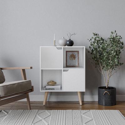 Urbn-Living Urbnliving 80Cm Height White 4 Cube With White 2 Wooden Door Bookcase With Beech Legs Shelves from B&Q