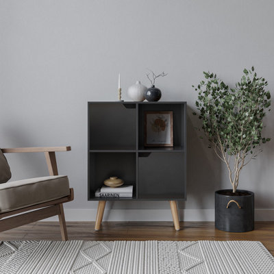 Urbn-Living Urbnliving 80Cm Height Black 4 Cube With Black 2 Wooden Door Bookcase With Beech Legs Shelves from B&Q
