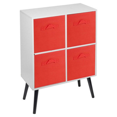 Urbn-Living Urbnliving 61Cm Height 4 Cube White Wooden Bookcase With White Legs Shelf Storage Red Drawers from B&Q