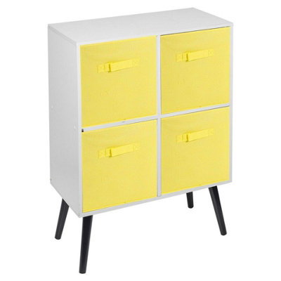 Urbn-Living Urbnliving 61Cm Height 4 Cube White Wooden Bookcase With White Legs Shelf Storage Yellow Drawers from B&Q