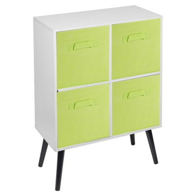 Urbn-Living Urbnliving 61Cm Height 4 Cube White Wooden Bookcase With White Legs Shelf Storage Green Drawers from B&Q
