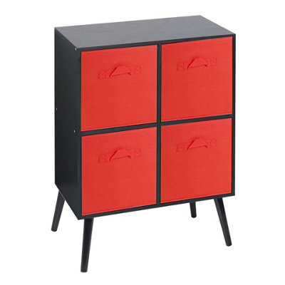 Urbn-Living Urbnliving 61Cm Height 4 Cube Black Wooden Bookcase With Black Legs Shelf Storage Red Drawers from B&Q
