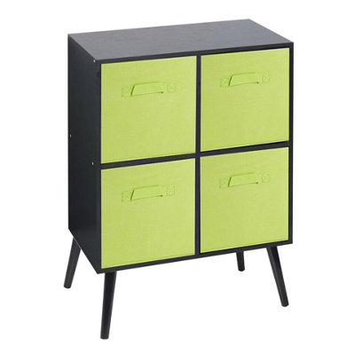 Urbn-Living Urbnliving 61Cm Height 4 Cube Black Wooden Bookcase With Black Legs Shelf Storage Green Drawers from B&Q