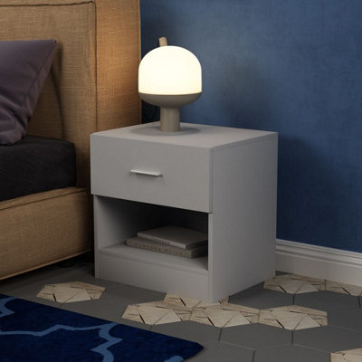 Urbn-Living Urbnliving 46Cm Height 1 Drawer Wooden Kids Bedside Cabinet Side Table Shelf Grey from B&Q