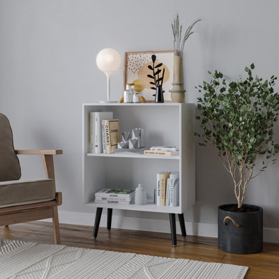 Urbn-Living Urbnliving 60Cm Height 2 Tier White Wooden Storage Bookcase Shelf With Black Legs from B&Q