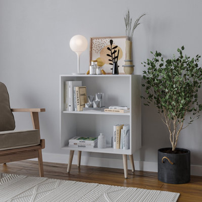 Urbn-Living Urbnliving 60Cm Height 2 Tier White Wooden Storage Bookcase Shelf With Pine Legs from B&Q