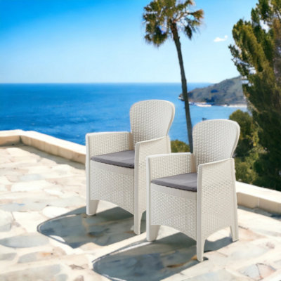 Urbn-Garden Urbngarden 86Cm Height 2 White Plastic Garden Arm Chair Cushioned Seat Furniture from B&Q