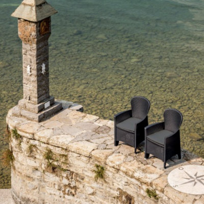 Urbn-Garden Urbngarden 86Cm Height 2 Anthracite Plastic Garden Arm Chair Cushioned Seat Furniture from B&Q