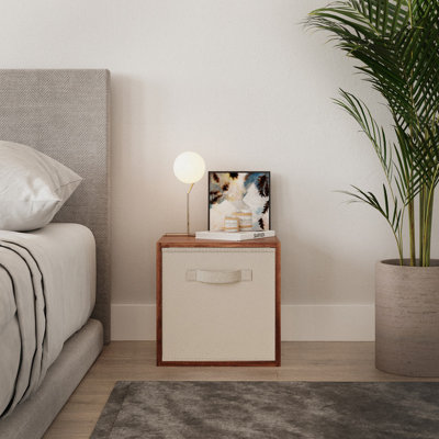 Urbn-Living Urbnliving 30Cm Height Teak Wooden Shelves Cubes Storage Units With Beige Drawer Insert from B&Q