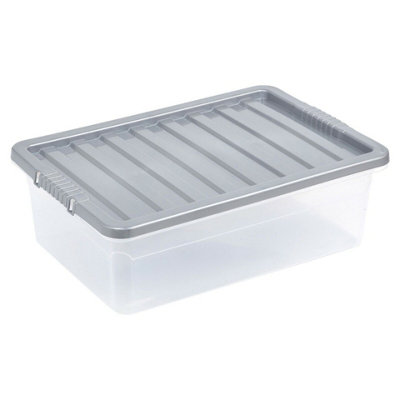 Urbn-Living Urbnliving 32 Litre Silver Container Plastic Storage Box With Clip Lid from B&Q