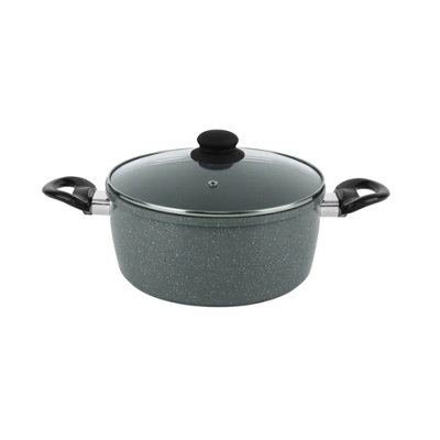 Urbn-Chef Urbnchef 20Cm Grey Casserole Pot Forged Carbon Steel Marble Nonstick Cookware from B&Q
