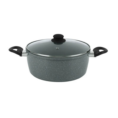 B&Q -  Urbnchef 24Cm Grey Casserole Pot Forged Carbon Steel Marble Nonstick Cookware
