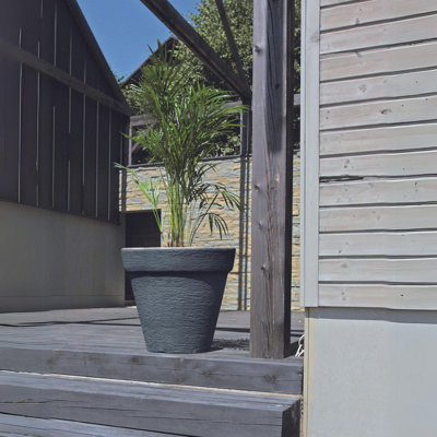 B&Q -  Urbnliving 30Cm Height Round Plastic Anthracite Plant Pot Flower Planter Garden Indoor Outdoor Gro Stone Clay Look