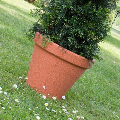 B&Q -  Urbnliving 30Cm Height Round Plastic Terracotta Plant Pot Flower Planter Garden Indoor Outdoor Gro Stone Clay Look