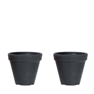 B&Q -  Urbnliving 400mm Width 2Pcs Round Plastic Anthracite Plant Pot Flower Planter Garden Indoor Outdoor Gro Stone Clay Look
