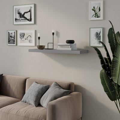 Urbn-Living Urbnliving 80Cm Width 1 Floating Grey Wooden Wall Mount Shelves Display Book Storage from B&Q