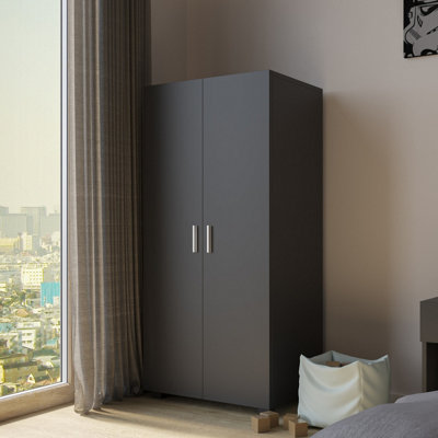 Urbn-Living Urbnliving 130Cm Height Black Wooden 2 Door Wardrobe Storage from B&Q