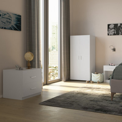 Urbn-Living Urbnliving 130Cm Height White Wardrobe Chest Cabinet Bedside Table 3 Piece Set from B&Q