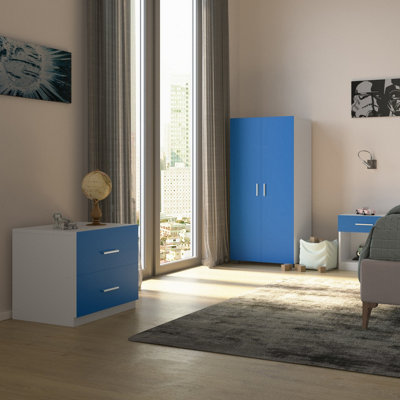 Urbn-Living Urbnliving 130Cm Height Blue Wardrobe Chest Cabinet Bedside Table 3 Piece Set from B&Q