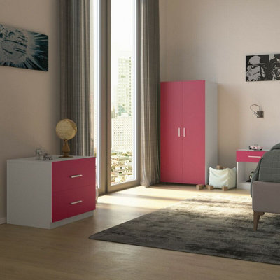 Urbn-Living Urbnliving 130Cm Height Pink Wardrobe Chest Cabinet Bedside Table 3 Piece Set from B&Q