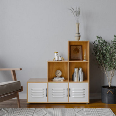 Urbn-Living Urbnliving 91Cm Height 6 Cube Step Beech Storage Bookcase Shelf Unit Metal White Door from B&Q