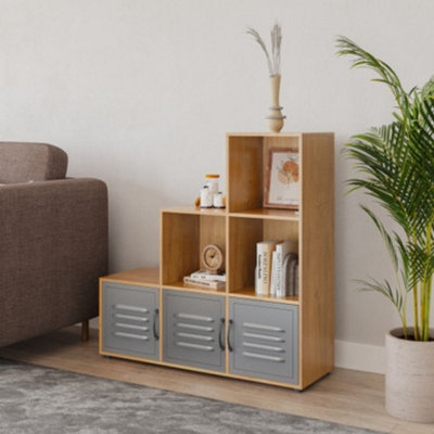 Urbn-Living Urbnliving 91Cm Height 6 Cube Step Beech Storage Bookcase Shelf Unit Metal Grey Door from B&Q