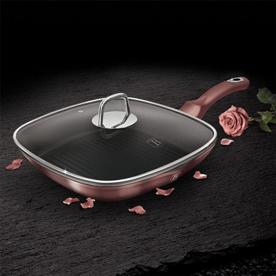Urbn-Living Berlinger Haus 28Cm Square Grill Pan Frying Marble Non Stick Griddle Steak Rose Gold With Lid 2.1L from B&Q