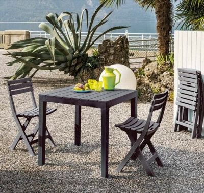 Urbn-Living Urbnlivng 72Cm Height Square Garden Plastic Patio Dining Table & 2 Folding Chairs Outdoor Furniture from B&Q