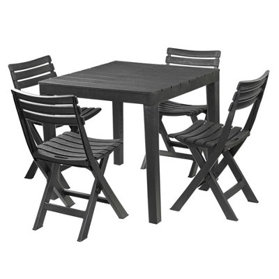 Urbn-Living Urbnlivng 72Cm Height Square Garden Plastic Patio Dining Table & 4 Folding Chairs Outdoor Furniture from B&Q