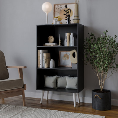 Urbn-Living Urbnliving 110Cm Height  Black 3-Tier Wooden Cabinet With White Legs from B&Q