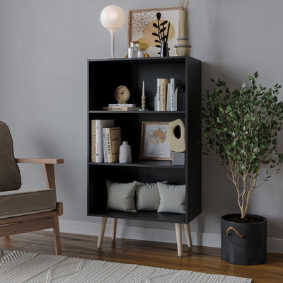 Urbn-Living Urbnliving 110Cm Height Black 3-Tier Wooden Cabinet With Pine Legs from B&Q