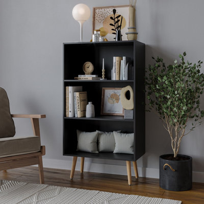 Urbn-Living Urbnliving 110Cm Height Black 3-Tier Wooden Cabinet With Beech Legs from B&Q
