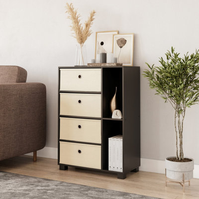 Urbn-Living Urbnliving 84Cm Height Black 2-Section 4- Cream Drawer Shelving Unit