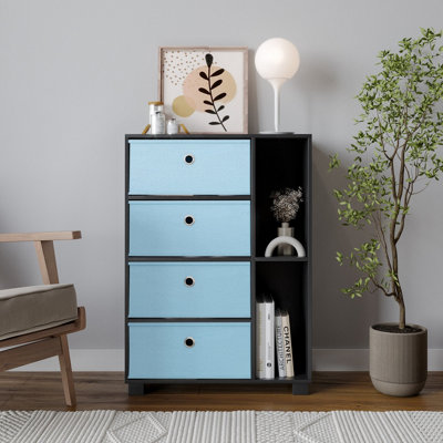 Urbn-Living Urbnliving 84Cm Height Black 2-Section 4- Sky Blue Drawer Shelving Unit