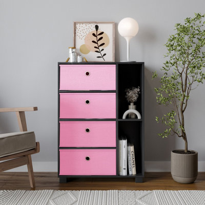 Urbn-Living Urbnliving 84Cm Height Black 2-Section 4- Light Pink Drawer Shelving Unit