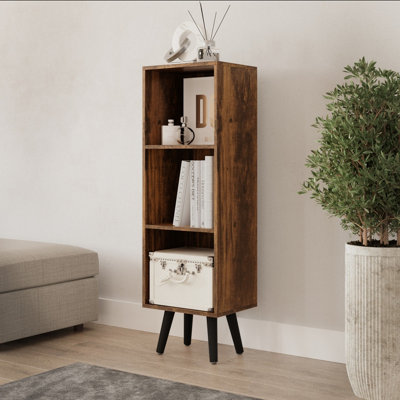 Urbn-Living Urbnliving 100Cm Height Rustic Brown 3-Tier Cube Display Cabinet With Scandinavian Black Legs from B&Q