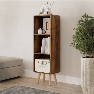 Urbn-Living Urbnliving 100Cm Height Rustic Brown 3-Tier Cube Display Cabinet With Scandinavian Beech Legs from B&Q