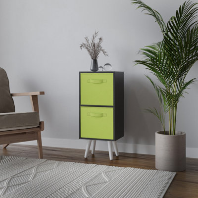 Urbn-Living Urbnliving 74Cm Height Black 2-Tier 2-Drawer Green Cube Shelving Unit With Scandinavian White Legs from B&Q