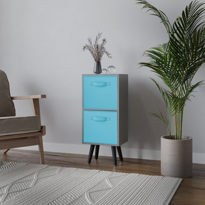 Urbn-Living Urbnliving 74Cm Height Grey 2-Tier 2-Drawer Sky Blue Cube Shelving Unit With Scandinavian Black Legs from B&Q