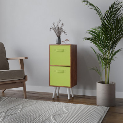 Urbn-Living Urbnliving 74Cm Height Teak 2-Tier 2-Drawer Green Cube Shelving Unit With Scandinavian White Legs from B&Q
