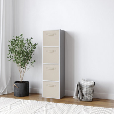 B&Q -  Urbnliving 106Cm Height Grey 4-Tier Cube Shelving Unit With Cream Inserts
