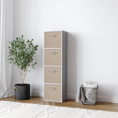 B&Q -  Urbnliving 106Cm Height Grey 4-Tier Cube Shelving Unit With Beige Inserts
