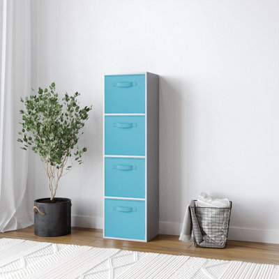 B&Q -  Urbnliving 106Cm Height Grey 4-Tier Cube Shelving Unit With Sky Blue Inserts